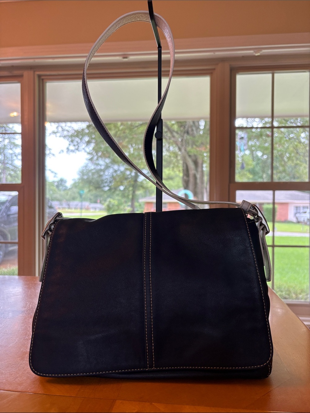 Vintage Coach Hampton Flap Shoulder Bag in Navy Blue